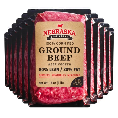 Nebraska Star Beef Angus Ground Beef (10-1lb packages) -Prestige, ground beef, frozen hamburger, hamburger patties, frozen burger, ground beef 80/20