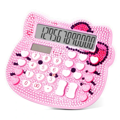 TuviKai Cute Calculators, Women Desk Calculator 12 Digit with Large LCD Display and Sensitive Button, Suitable for Adults and Children, Standard Function for Office, Home, School (Pink+Pink Jewel Model)