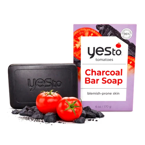 Yes To Tomatoes Charcoal Bar Soap with Tomato Extracts & Sunflower Seed Oil - Detoxifying Face & Body Soap for Men, Women, and Teens, 6 oz - Paraben-Free