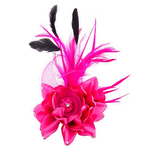 Song Qing Women's Fascinator Feather Flower Hair Clip Pin Brooch Corsage Bridal Hairband Derby Hat Cocktail Party Wedding (B6 Rose Red)