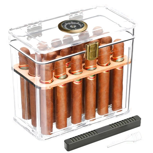 FANKAI Cigar Humidor, Acrylic Humidor Cigar Box, Cigar Accessories with Hygrometer & Humidifier, Cigar Gifts for Men, Humidor with Cedar Wood Tray, Cigar Case Fits 18-50 Cigars, Cigar Box Gift