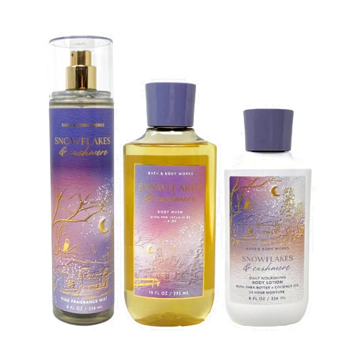 Bath & Body Works - Snowflakes & Cashmere - Daily Trio - Gift Set - Shower Gel, Fine Fragrance Mist and Body Lotion – (Packaging Varies)