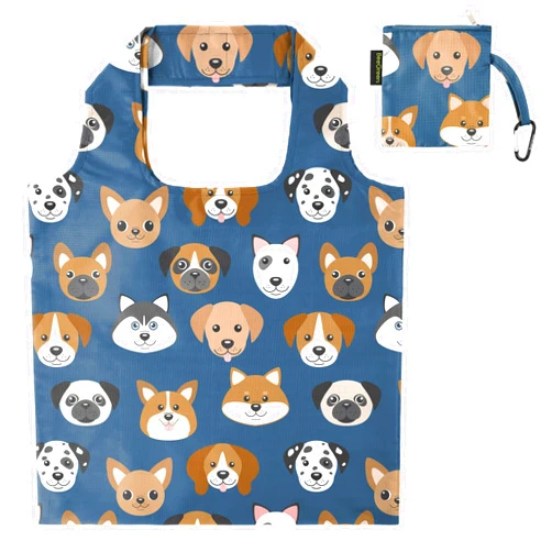 BeeGreen Dog Lovers Gifts for Women, Animal Reusable Grocery Bags Foldable w Thickened Handles & Pouch & Velcro Ripstop, Reusable Bags Machine Washable X-Large 50LBS Heavy Duty
