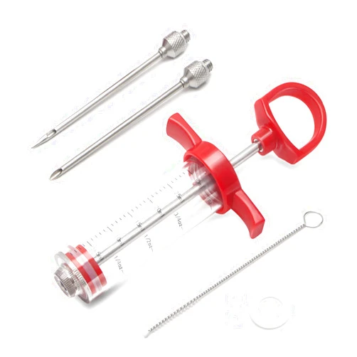 OFG Meat Injector, Plastic Marinade Turkey Injector Syringe with Screw-on Meat Needle for Smoker BBQ Grill, 1-oz, Red, Recipe E-Book (Download PDF)