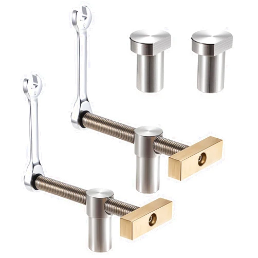 Sumnacon 2 Set Bench Dog Clamps for Woodworking Adjustable 3/4 Inch Dog Hole Clamps with 2 Ratchet Wrenches Stainless Steel Bench Screw Clamps for Sanding Silver Woodworking Bench Clip