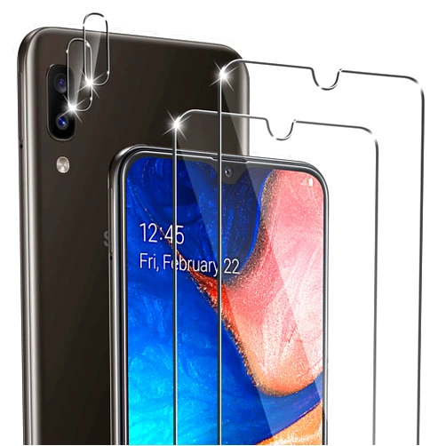 Cizerin [2+2 Pack] Tempered Glass Screen Protector for Samsung Galaxy A20 - and Camera Lens Protector - Anti-fingerprint - Shatter Proof - HD Clarity - Case Friendly - Gorilla Glass
