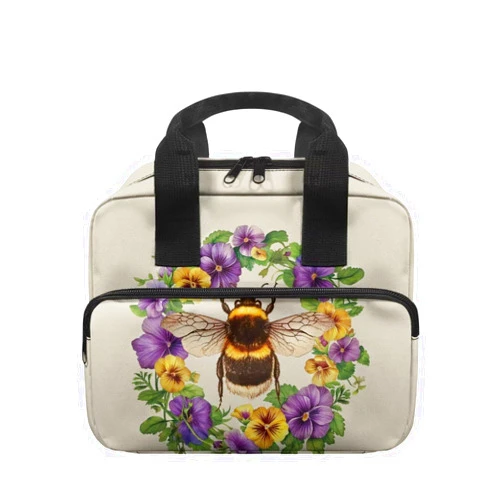 Suobstales Bee Flower Print Bible Cover for Women Men, Large Bible Case with Handle, Bible Tote Bag Bible Carrying Case Church Bag Carrying Organizer Bag with Zippered Pockets