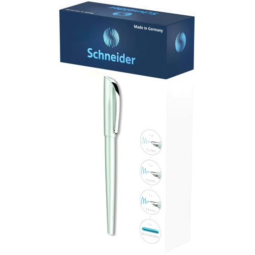Schneider Callissima Calligraphy Fountain Pen Gift Set: Mint, 1.1 mm, 1.5 mm, 1.8 mm Interchangeable Tips + Pack of 6 Bermuda Blue Ink Cartridges (143811)