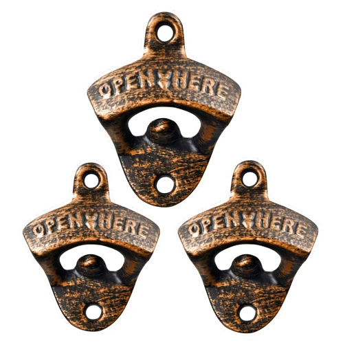 HAIICEN Aged Copper Wall Mount Beer Bottle Opener Cast Iron Beer Cap Opener Open Here for Patio Party Gifts (Pack of 3)