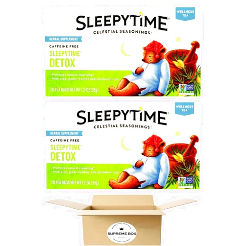 SUPREME BOX Celestial-Seasoning Sleepytime Detox Herbal Wellness Tea Bags, Caffeine Free, 20 Count - Pack of 2 with Supreme Box