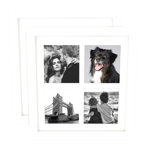 AEVETE 8x8 Frame White with Mat for 3x3 Photo - 4 Opening Collage Frames Made of Natural Solid Wood