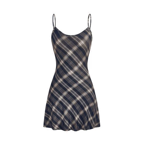 WDIRARA Women's Plaid Spaghetti Strap Cami Dress Sleeveless Flared Hem Mini Dress