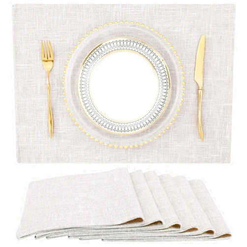 homing Neutral Beige Cloth Placemats Set of 6 – Cotton Linen Blend Washable Farmhouse Dining Table Mats for Indoors & Outdoors, Easy to Clean, 13 x 19 Inch