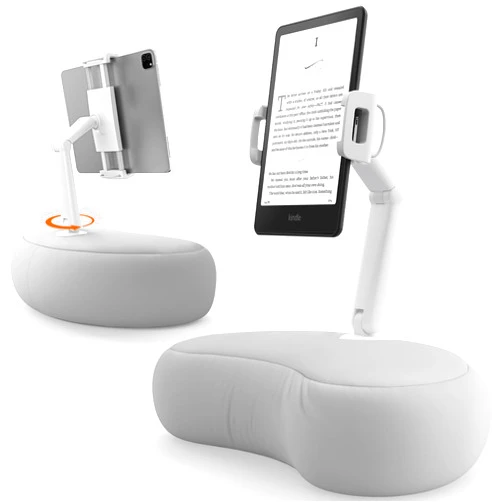 SAIJI Kindle Pillow Stand, iPad Stand Compatible with 4.7”-15.6” Kindle, Phone, iPad, 360° Adjustable Lap Beanbag Tablet Holder for Bed with Flexible Dual Axis Arm and Microbead Cushion (Gray)