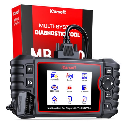 ICarsoft Bidirectional Diagnostic Tool for Mercedes-Benz/Sprinter/Smart, iCarsoft MB V3.0 (2025 Version) 35+ Reset Service OBD2 Full System Scanner, Battery Test/Actuation Test, Auto VIN, Quick Scan