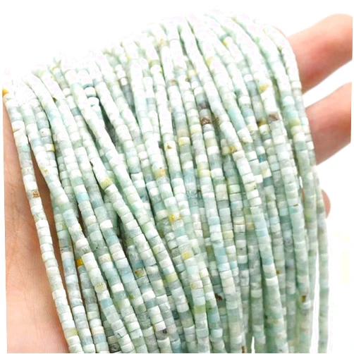 DAVITU 2x3mm 2x4mm Natural Stone Green Larima Cylinder Flat Spacer Bead for Jewelry Making DIY Accessories 15'' - (Color: Larima, Style: A, Item Diameter: 2x3mm)