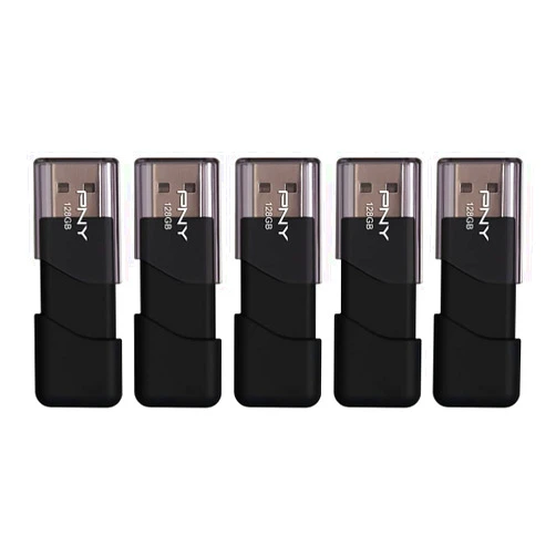 PNY 128GB Attaché 3 USB 2.0 Flash Drive, Black (Pack of 5)