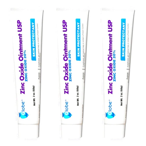 Globe Zinc Oxide Ointment 20%| 2 Ounce Tube (3 Pack) (Total 6 oz) | Advanced Skin Protection | for Diaper Rash, Relief from Poison Ivy, Sumac & Oak, Protects from Wetness, Protects Chafed Skin