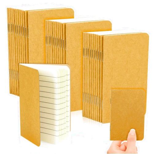 WYOMER 36 Pcs Pocket Notebooks, 4'' x 2.5'' Mini Journal, Kraft Paper Mini Portable Notebook Pocket Notepad, Mini Memo Diary Subject Notebooks for Students Travelers(30 Sheets, 60 Lined Page