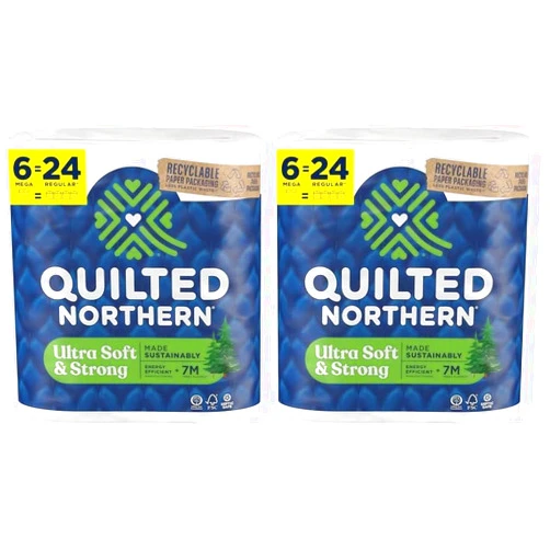 Quilted Northern Ultra Soft & Strong Toilet Paper with Paper Packaging, 6 Mega Rolls : 24 Regular Rolls White (Pack of 2)