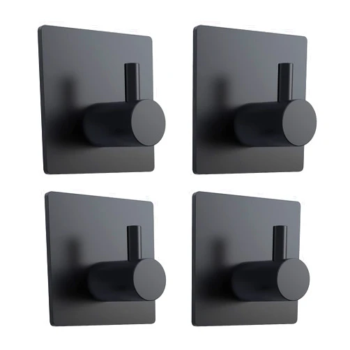 VIS'V Adhesive Hooks, Black Adhesive Towel Hooks Waterproof Self Adhesive Shower Wall Hooks Stainless Steel Stick on Hooks Heavy Duty Sticky Hooks for Bathroom Kitchen Livingroom Camper 4 Pcs