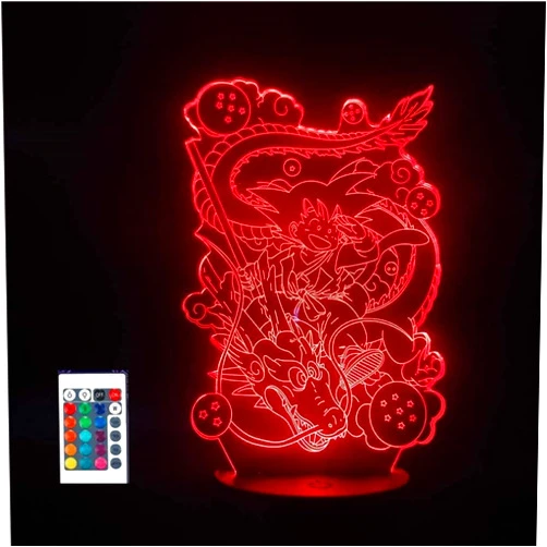 NAKUL Creative Dragon Ball Z Action Figure Anime Son Goku Shenron 3D Night Lights Acrylic Touch Remote Control LED 16 Colors Changing Cartoon Figure for Kids Room Decor