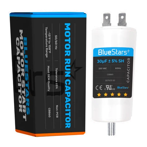 BlueStars 30 uf/MFD/Microfarad 250 VAC Volts CBB60 50Hz/60Hz Run Capacitor with Screw - Exact Fit for Start-up of AC Motors Run Electric Motors Water Pumps