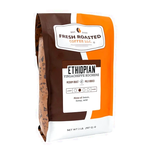 Fresh Roasted Coffee, Ethiopian Yirgacheffe Kochere, 2 lb (32 oz), Medium Roast, Kosher, Whole Bean