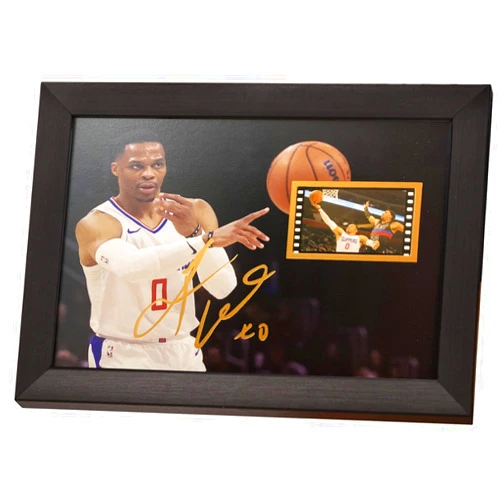 veratwo Signed Westbrook Basketball Poster Framed Photo Gift 8x6 Inches,with 1x 35mm Film Display,Cool Basketball Memorabilia Birthday Christmas Gifts for Boys/Men/Clippers Fans