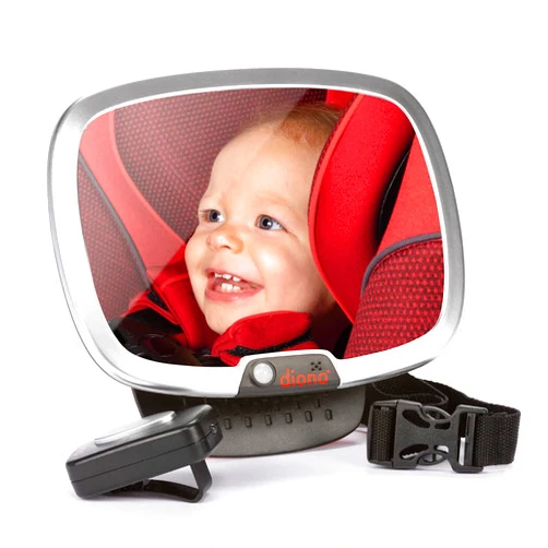 Diono Easy View Plus Baby Car Mirror with Light, Safety Car Seat Mirror for Rear Facing Infant with 360 Rotation, LED Night Light, Wide Crystal Clear View, Shatterproof, Crash Tested