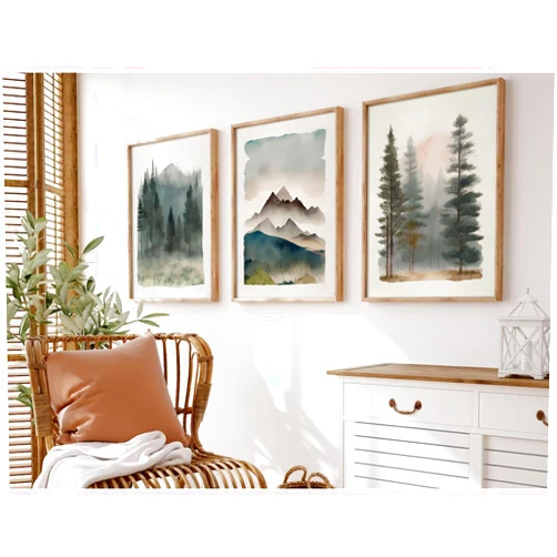 Youillne Mountain Forest Wall Art Decor Watercolor Landscape Canvas Pictures Natural Abstract Wall Art Painting Tree Forest Poster Prints Modern Artwork for Living Room Bedroom 12x16 Inch Unframed Set of 3
