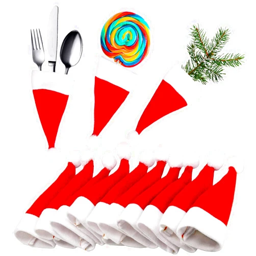 LUTER 20 Pieces Mini Christmas Hats Christmas Cutlery Tableware Holders Mini Santa Hats for Silverware Holders, Candy Covers, Wine Bottle Decor (5.5 x 2.4 Inch)