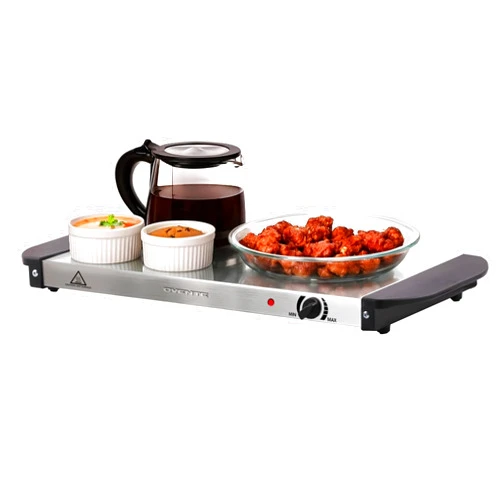 OVENTE Electric Warming Tray with Adjustable Temperature Control, Compact Food Warmer & Server for Buffets, Parties, Events, and Dinners, Cool-Touch Handles, Stainless Steel, Silver FW170S