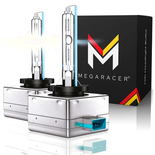 Mega Racer D3S/D3R/D3C HID Headlight Bulbs - 6000K Diamond White, 35W 12V 8000 Lumens, Xenon Gas, Metal Stents Base, Automotive Replacement Bulbs for High Low Beam, IP68 Waterproof Rating, Pack of 2