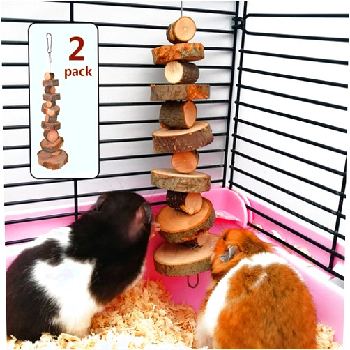 FJNATINH Natural Organic Apple Wood Chew Toys, 2 Pack Small Animal Snacks Toys Suitable for Bunny, Chinchilla, Guinea Pigs, Hamsters Teeth Grinding