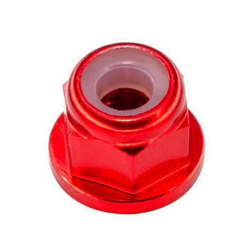 INTGAMX 30pcs M3 Flange Lock Nuts CW Aluminum Alloy Nylon Inserted Self Clinching Locking Hex Nuts for DIY Build FPV Drone RC Car Parts, Red Color