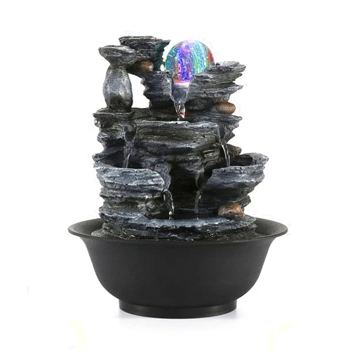 Dyna-Living Tabletop Water Fountain Indoor Waterfalls Fountains with Colored LED Light Decorative Feng Shui Tabletop Fountain with Automatic Pump Best Home Gifts for Friends or Family