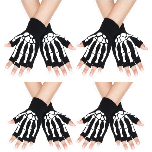 SATINIOR Skeleton Fingerless Gloves for Men Women Winter Half Finger Skull Goth Bone Hand Glove Unisex Skeleton Gloves