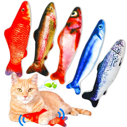 PJLJY 5Pcs Catnip Toy, Plush Fish Cat Toy, Cat Chew Toy, Catnip Filled Cartoon Fish with Bell Inside for Interactive Kitty Chew Toys Cat Teething Cat Exercise