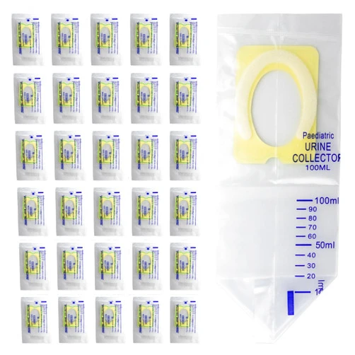 Chaseroad 30 Pcs Pediatric Urine Bag Collectors, Clear Urine Catcher Pouch Adhesive Surface, 100ml Spill Proof Infant Urine Collection Bags - Ideal Disposable Pediatric Urine Collectors