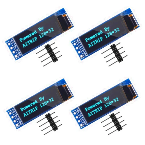 AITRIP 4pcs I2C OLED Display Module 0.91 Inch I2C SSD1306 OLED Display Module White I2C OLED Screen Driver DC 3.3V~5V for Arduino (Blue)