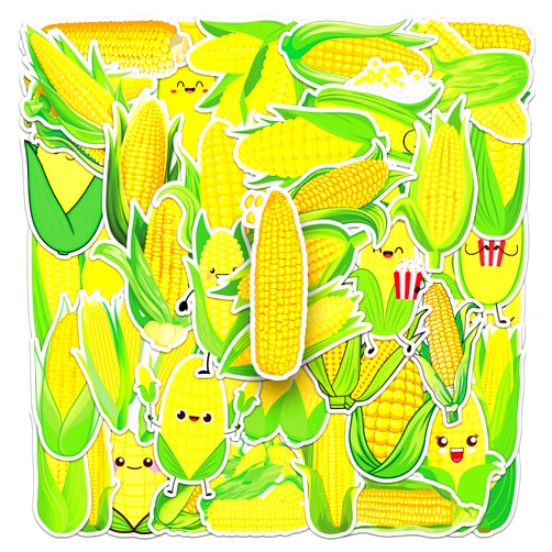 MUYINGZHUO Corn Stickers, 50PCs Pack, Cute Cartoon Vegetable Vinyl Decals & Stickers for Laptop, Hydro Flask, Water Bottle, Bumper Car, Planner Stickers for Kids, Toddlers, Teens (Corn)