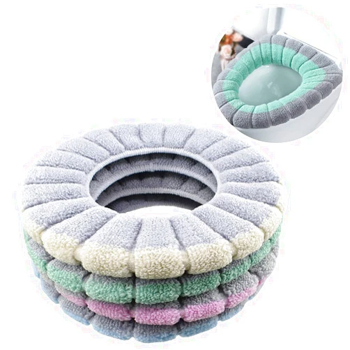 HDST-HOME 4Pcs Soft Toilet Seat Cover Pads Thicker Warmer Stretchable Washable Cloth Toilet Fits All Oval Toilet Seats