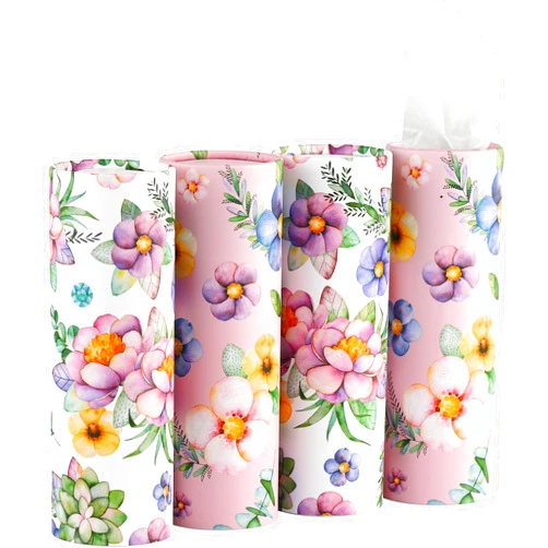 Winoo Design Car Tissues Holder with Facial Tissues - 4 PK - Travel Tissue Tubes Box Container Perfect Fit for Car Cup Holder Car Tissues Cylinder (Pink)