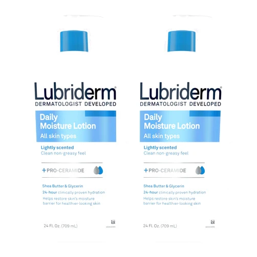 Lubriderm Daily Moisture Lotion + Pro-Ceramide with Shea Butter & Glycerin Helps Moisturize Dry Skin, Hydrating Face, Hand & Body Lotion, Light Scent, Non-Greasy, Twin Pack, 24 fl. oz, 2 Pack