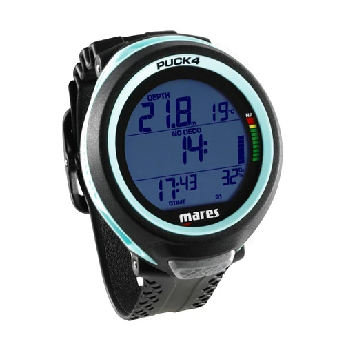 Mares Puck 4 Wrist Dive Computer | Entry-Level Watch-Style One Button Control Underwater Scuba Diving Computer, Black/Aqua