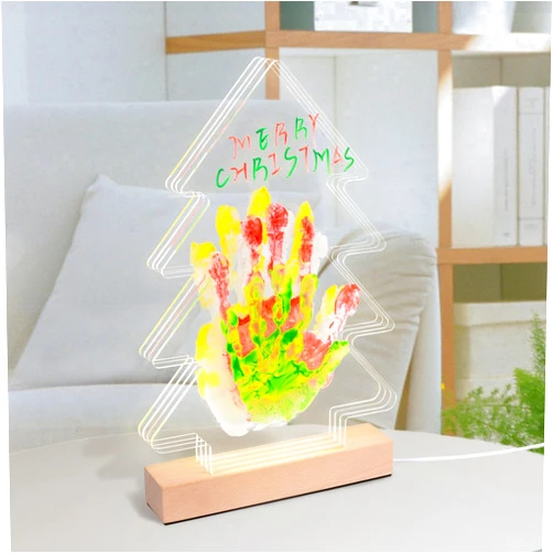 Cepairng Christmas Tree Handprint Arts Night Light with 12 Paints&12 Pens,DIY Keepsake Crafts Project Paw Print,Led Note Board,New Parents Gifts for Couples Grandma Birthday Mother's Day (Wood Color)
