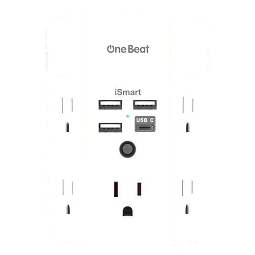 One Beat Surge Protector, 5 Outlets Extender with 4 USB Ports(USB C), 3-Side 1800J Power Strip Multi Plug Outlet Expander, Charger, Outlet Splitter Adapter Wall Mount for Home Travel Office ETL Listed
