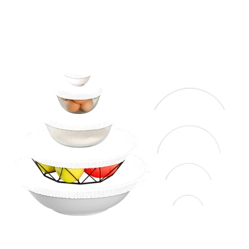 Innewgogo White 5PCS Reusable Elastic Bowl Covers for Food Storage Stretch Cloth Fabric Lids with 5 Different Sizes Waterproof Bowl Covers for Bread Proofing Kitchen Containers Food Fruits Leftover