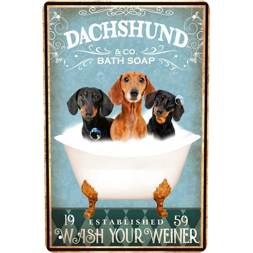 LMDDFZS Funny Dachshund Decor Bathroom Vintage Metal Tin Signs Decor Bathtub Decor Dachshund lovers Club Signs Wall Art Poster Retro Poster Bar Home 8x12 In